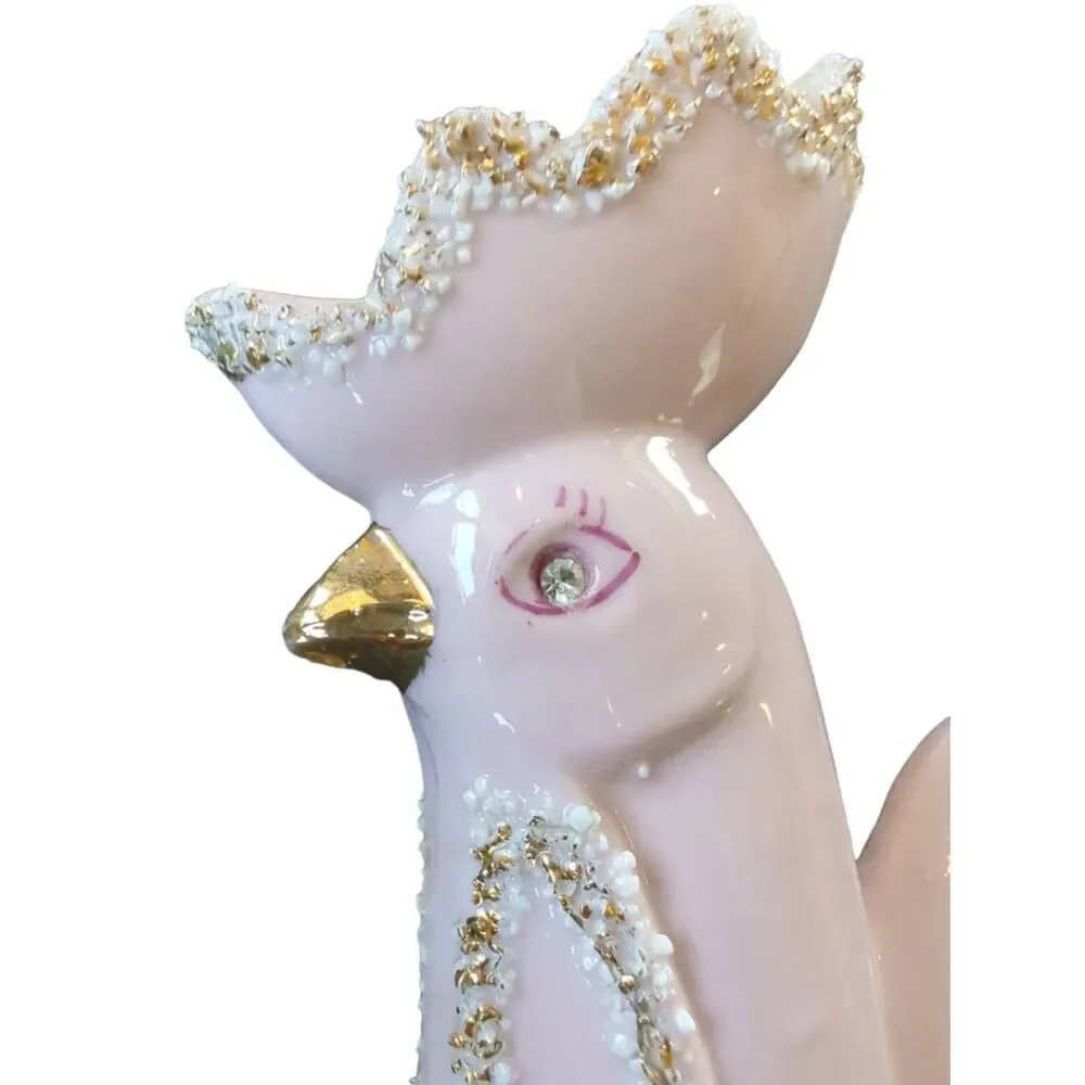Vintage 1950's Hand Painted Rooster Decorative Vase Light Lavender Sparkle MCM